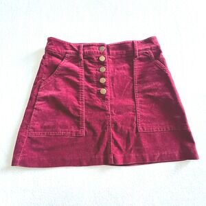 Burgundy Corduroy Mini‎ Skirt Cute Goth Pockets S Y2K Grunge Retro Cottagecore